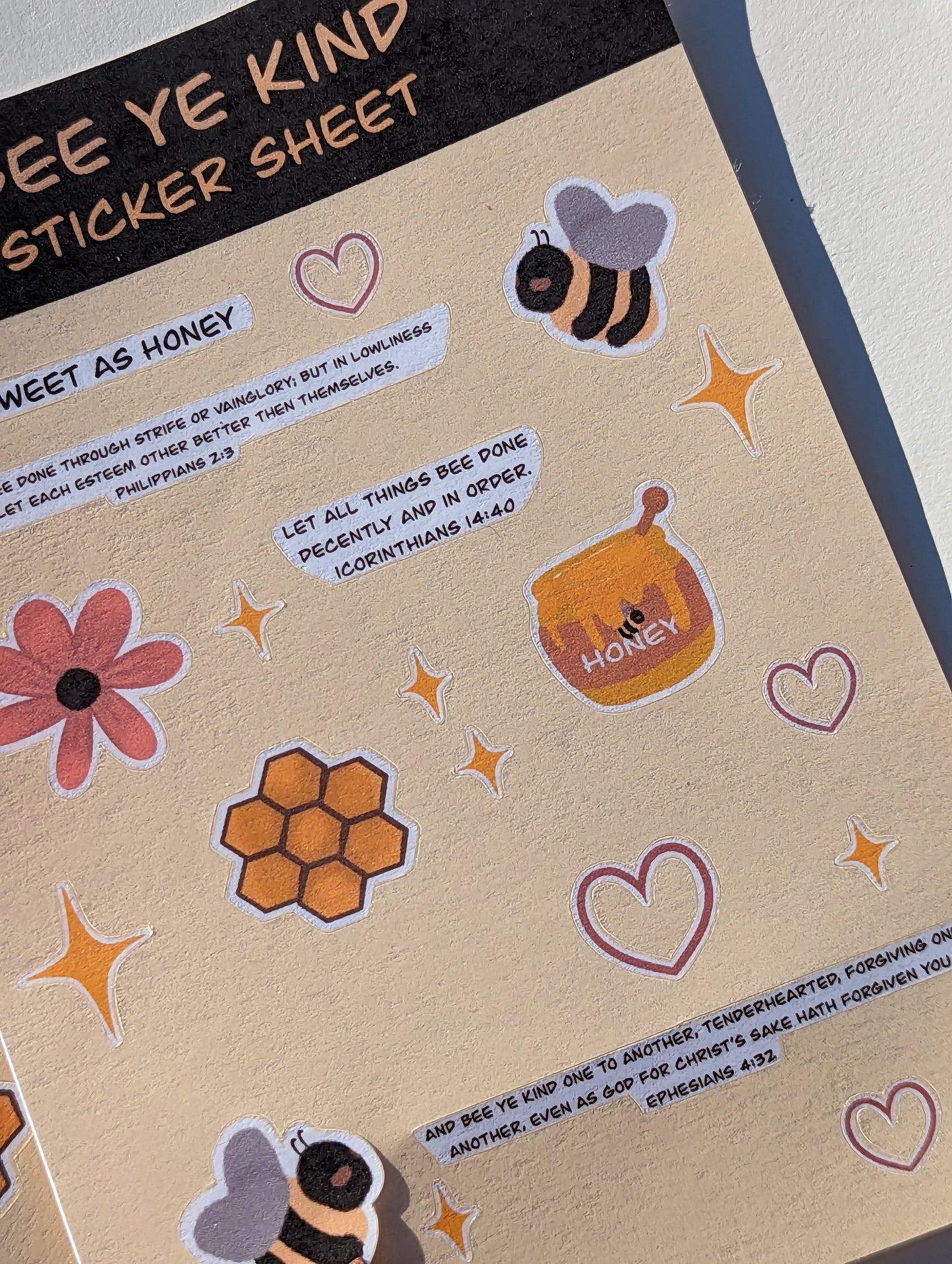 Bee Ye Kind Handmade sticker sheet