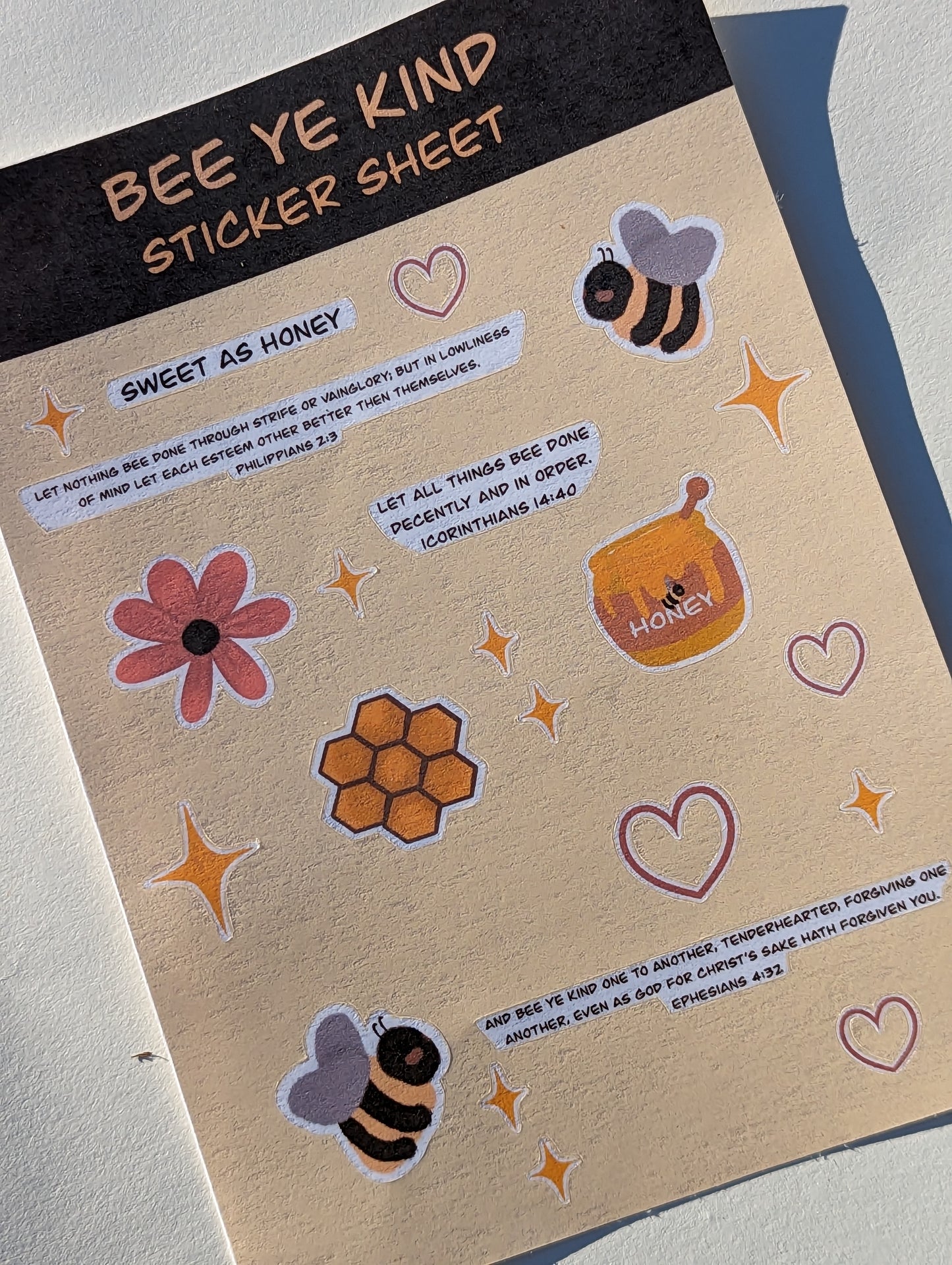 Bee Ye Kind Handmade sticker sheet