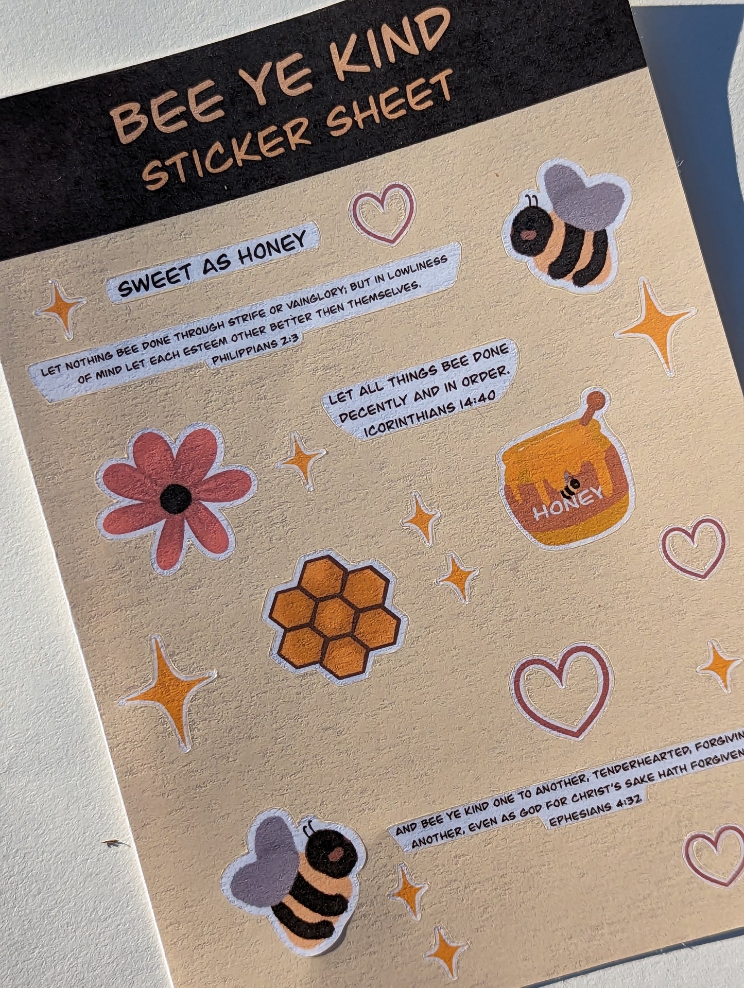 Bee Ye Kind Handmade sticker sheet