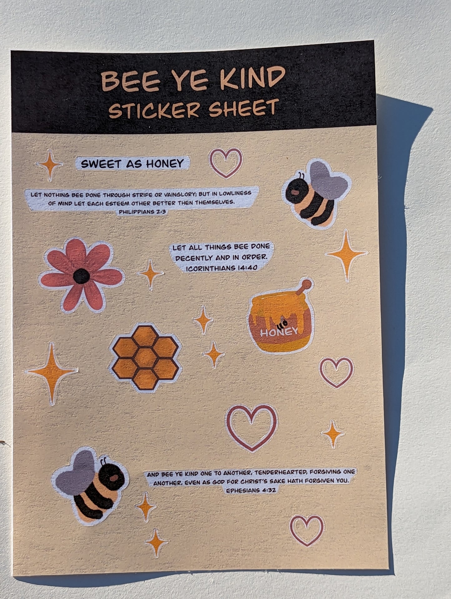 Bee Ye Kind Handmade sticker sheet