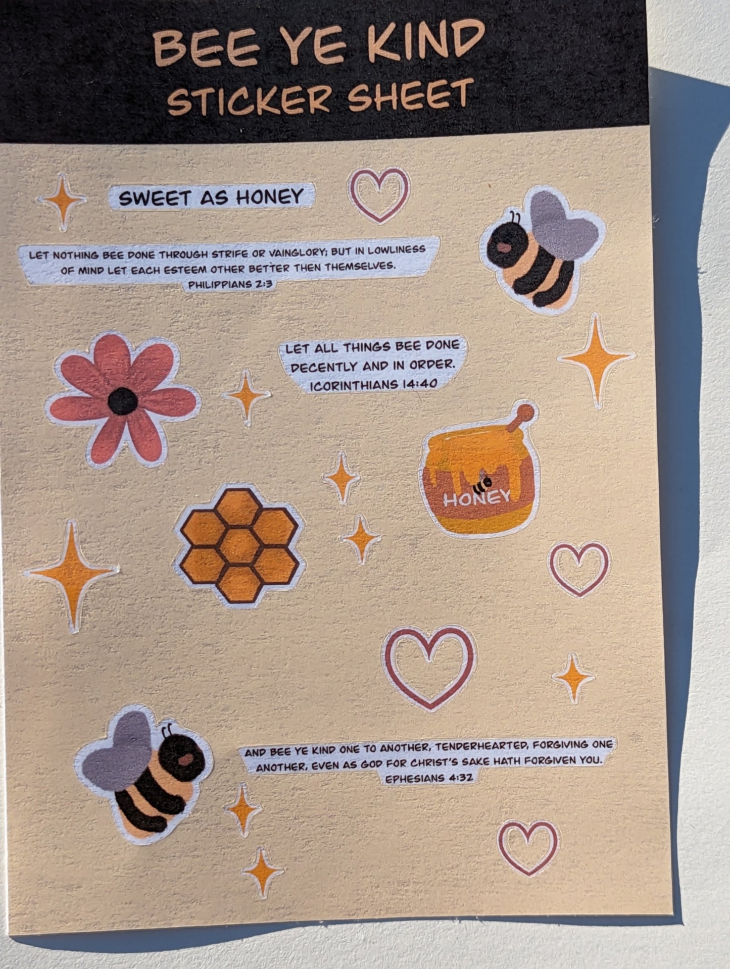 Bee Ye Kind Handmade sticker sheet