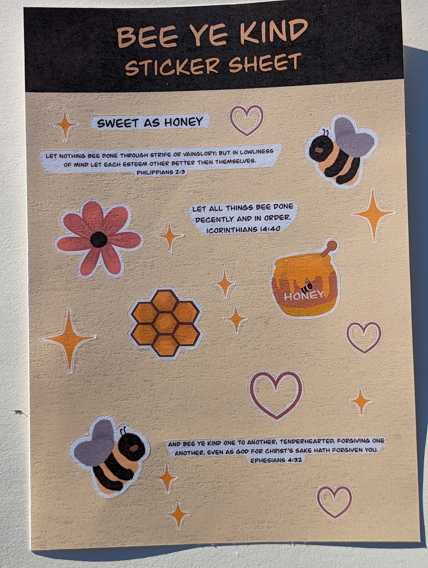 Bee Ye Kind Handmade sticker sheet